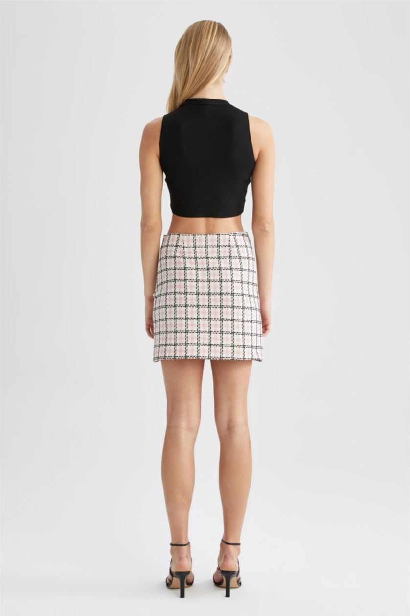 WOMAN Pink A Cut High Waisted Check Printed Mini Skirt