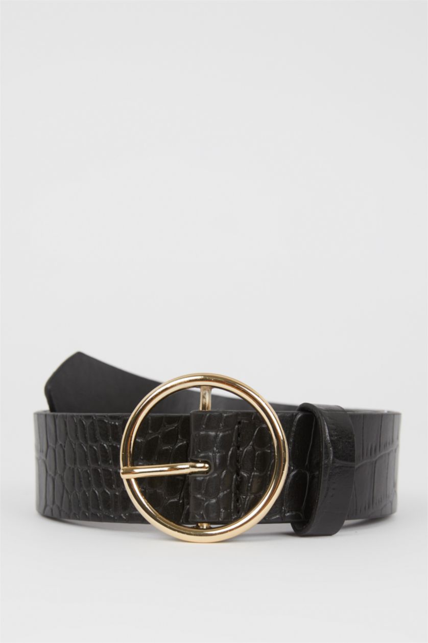 WOMAN Black Women's Oval Buckle Croco Jean Belt