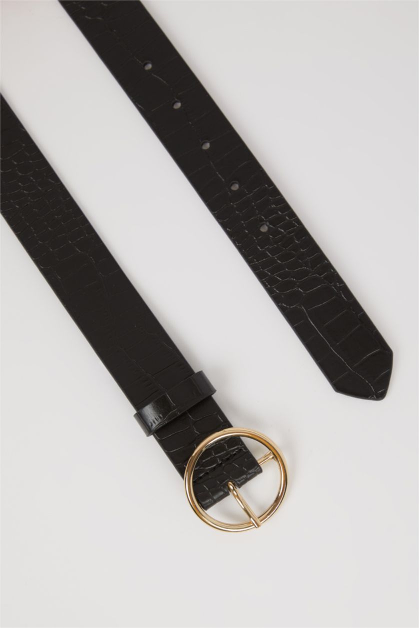 WOMAN Black Women's Oval Buckle Croco Jean Belt