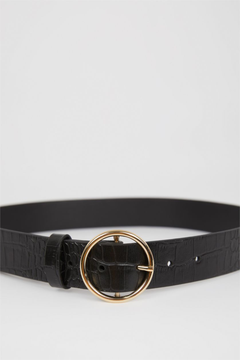 WOMAN Black Women's Oval Buckle Croco Jean Belt