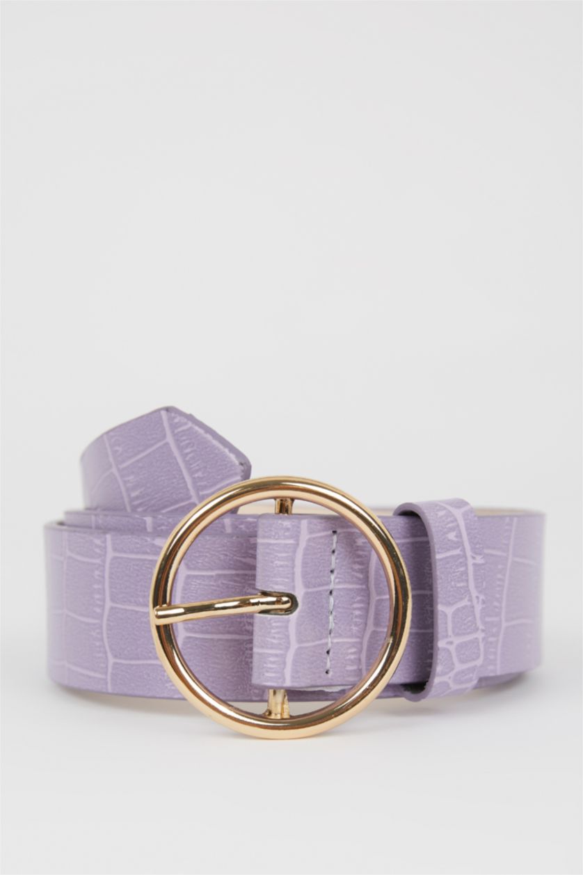 WOMAN Light Lilac Women's Oval Buckle Croco Jean Belt