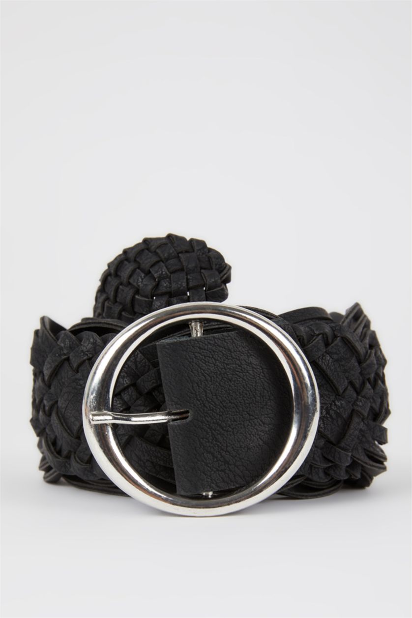 Kadın Siyah Kadın Oval Toka Suni Deri Üçlü Elbise Kemeri