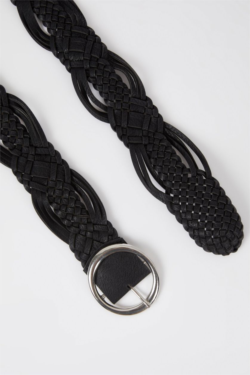 Kadın Siyah Kadın Oval Toka Suni Deri Üçlü Elbise Kemeri