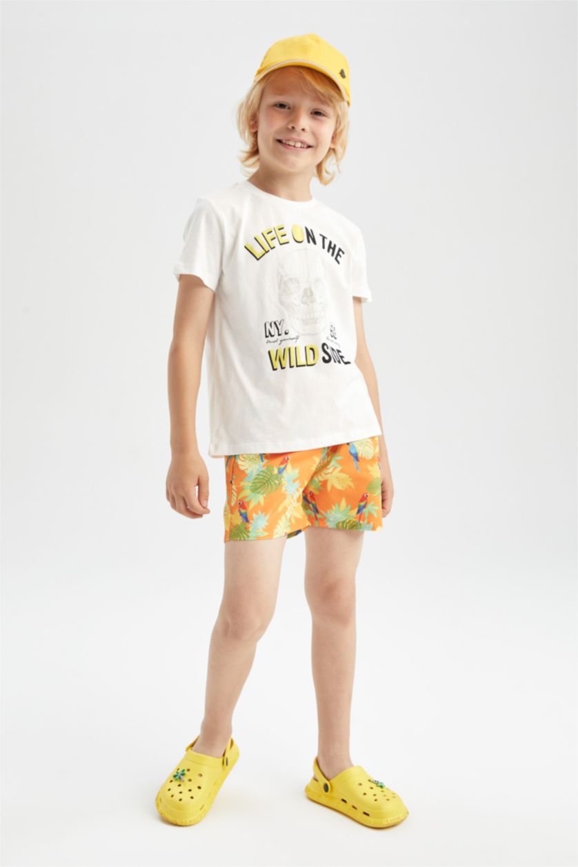 BOYS & TEENS Yellow Boy Tie Waist Floral Print Swimming Short