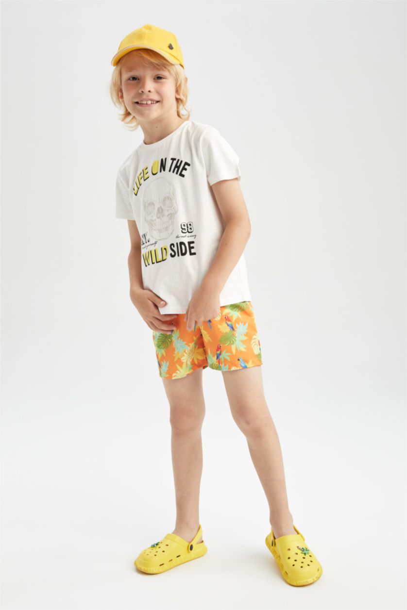 BOYS & TEENS Yellow Boy Tie Waist Floral Print Swimming Short