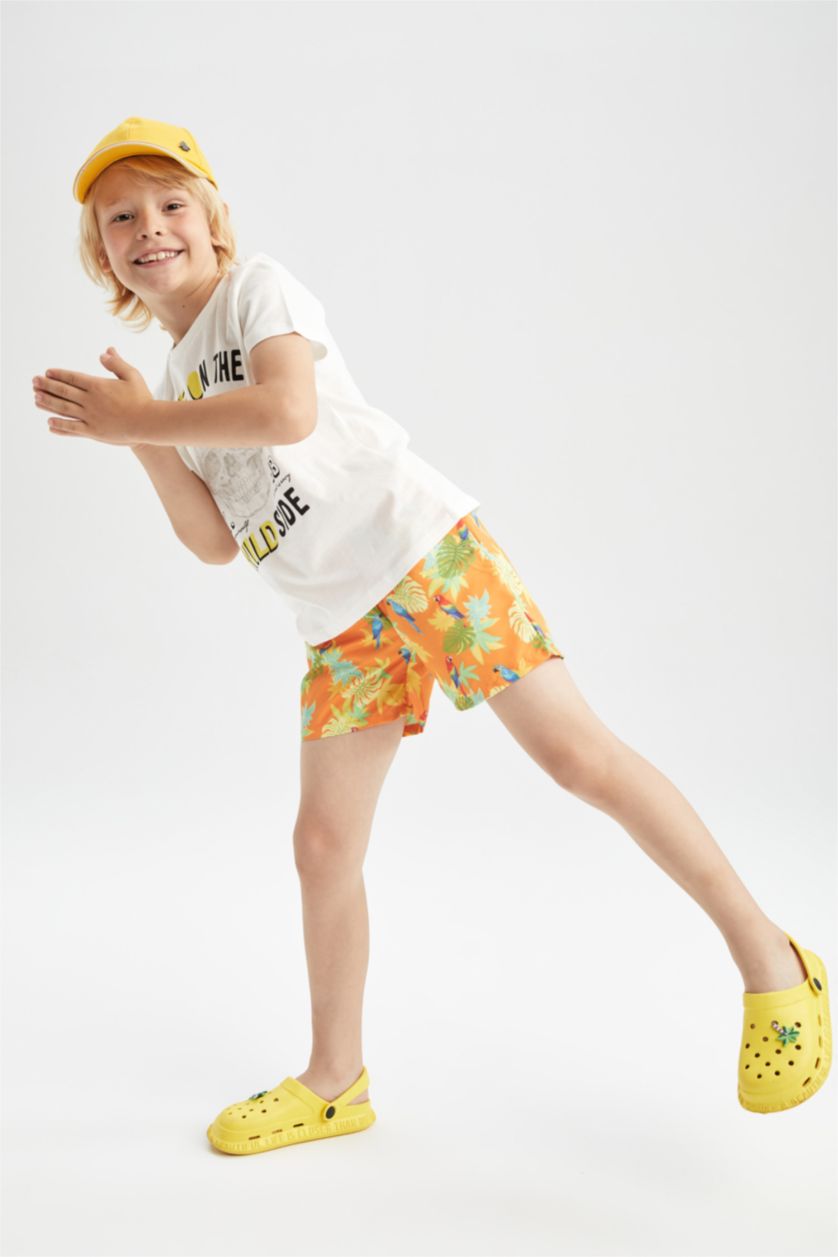 BOYS & TEENS Yellow Boy Tie Waist Floral Print Swimming Short