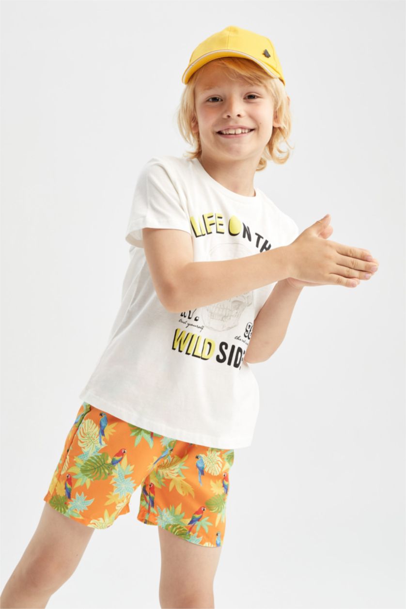 BOYS & TEENS Yellow Boy Tie Waist Floral Print Swimming Short