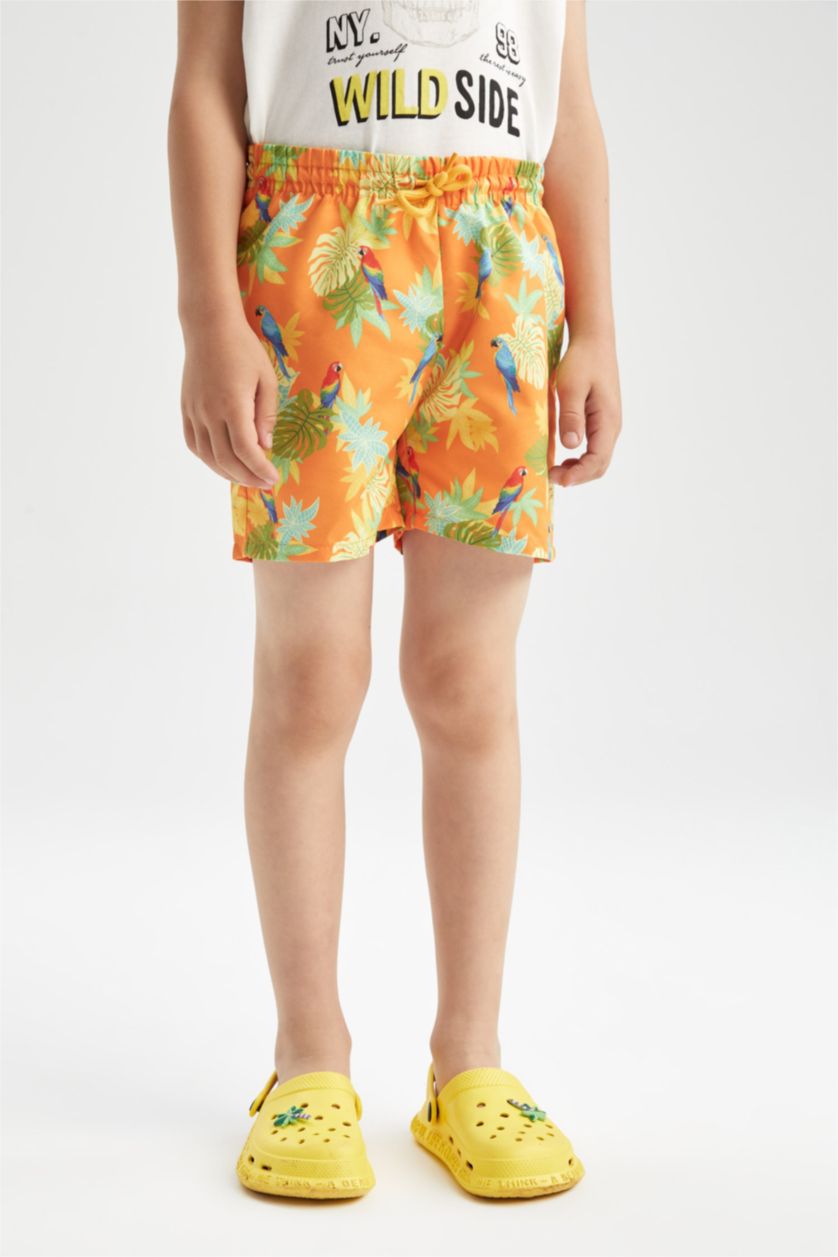 BOYS & TEENS Yellow Boy Tie Waist Floral Print Swimming Short