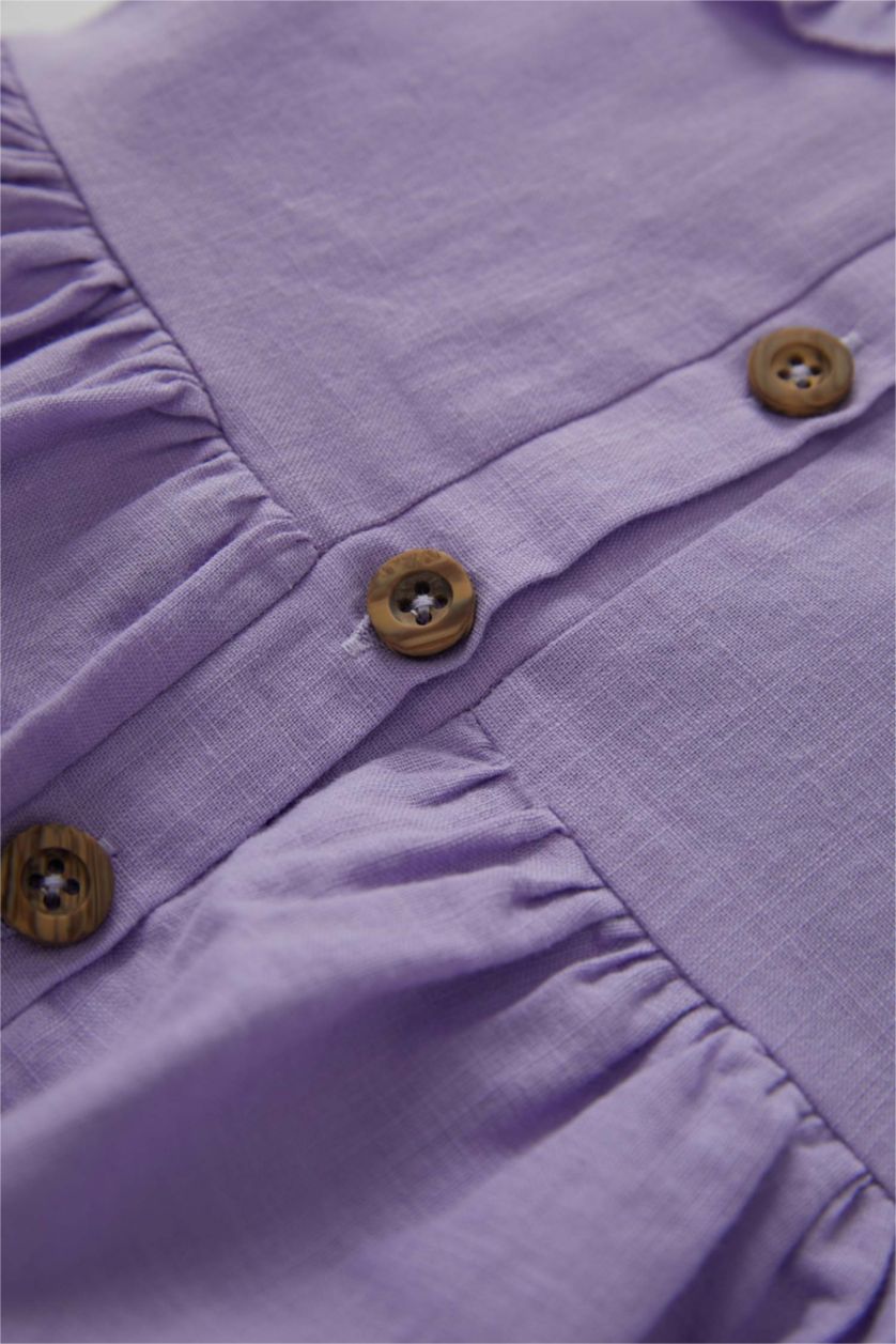 طفلة صغيرة أرجواني فاتح فستان بناتي ذو مظهر كتاني قصة عادية بدون كم بياقة كبيرة