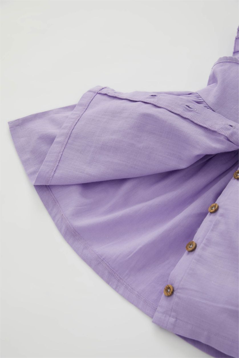 طفلة صغيرة أرجواني فاتح فستان بناتي ذو مظهر كتاني قصة عادية بدون كم بياقة كبيرة