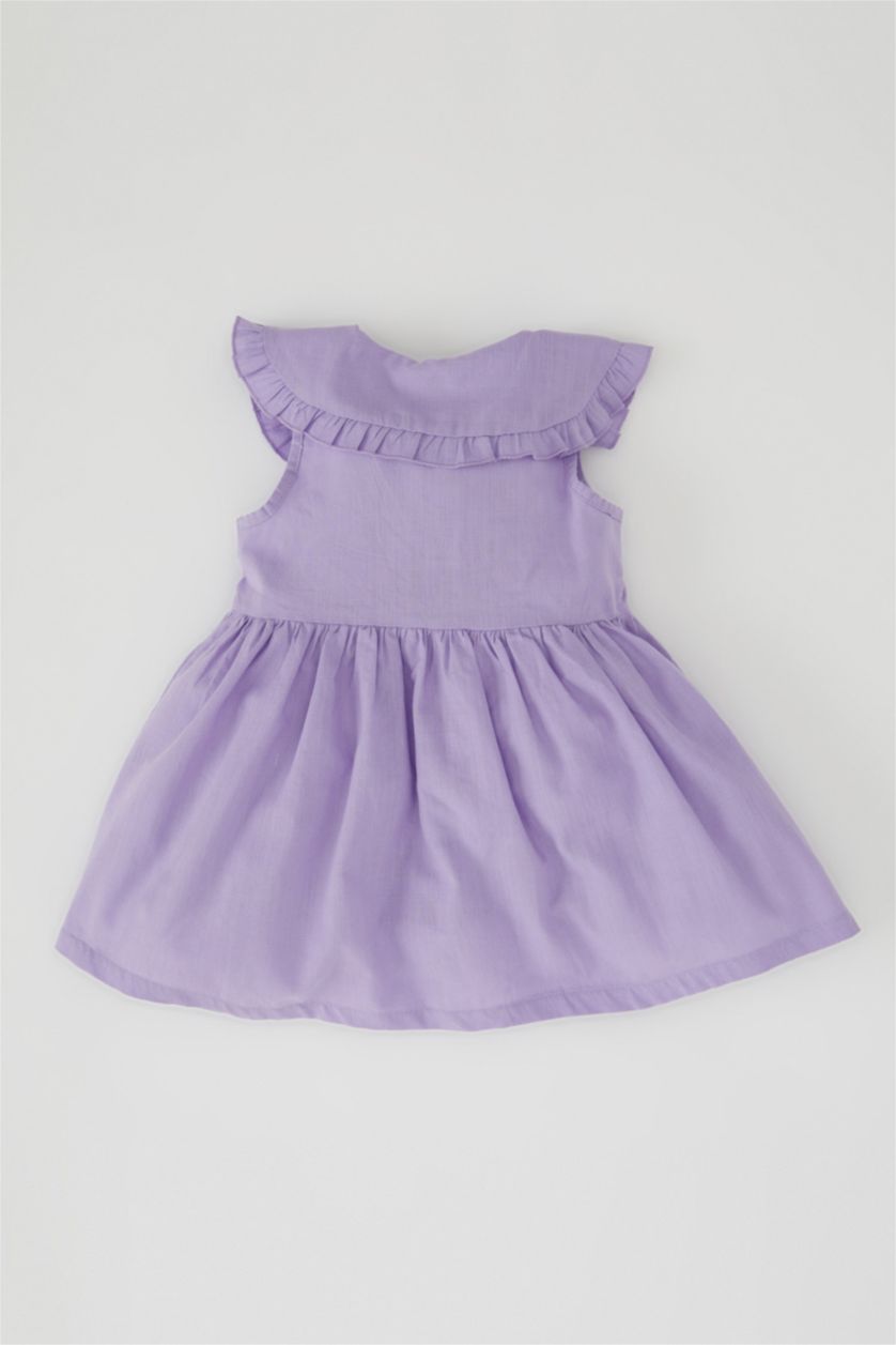 طفلة صغيرة أرجواني فاتح فستان بناتي ذو مظهر كتاني قصة عادية بدون كم بياقة كبيرة