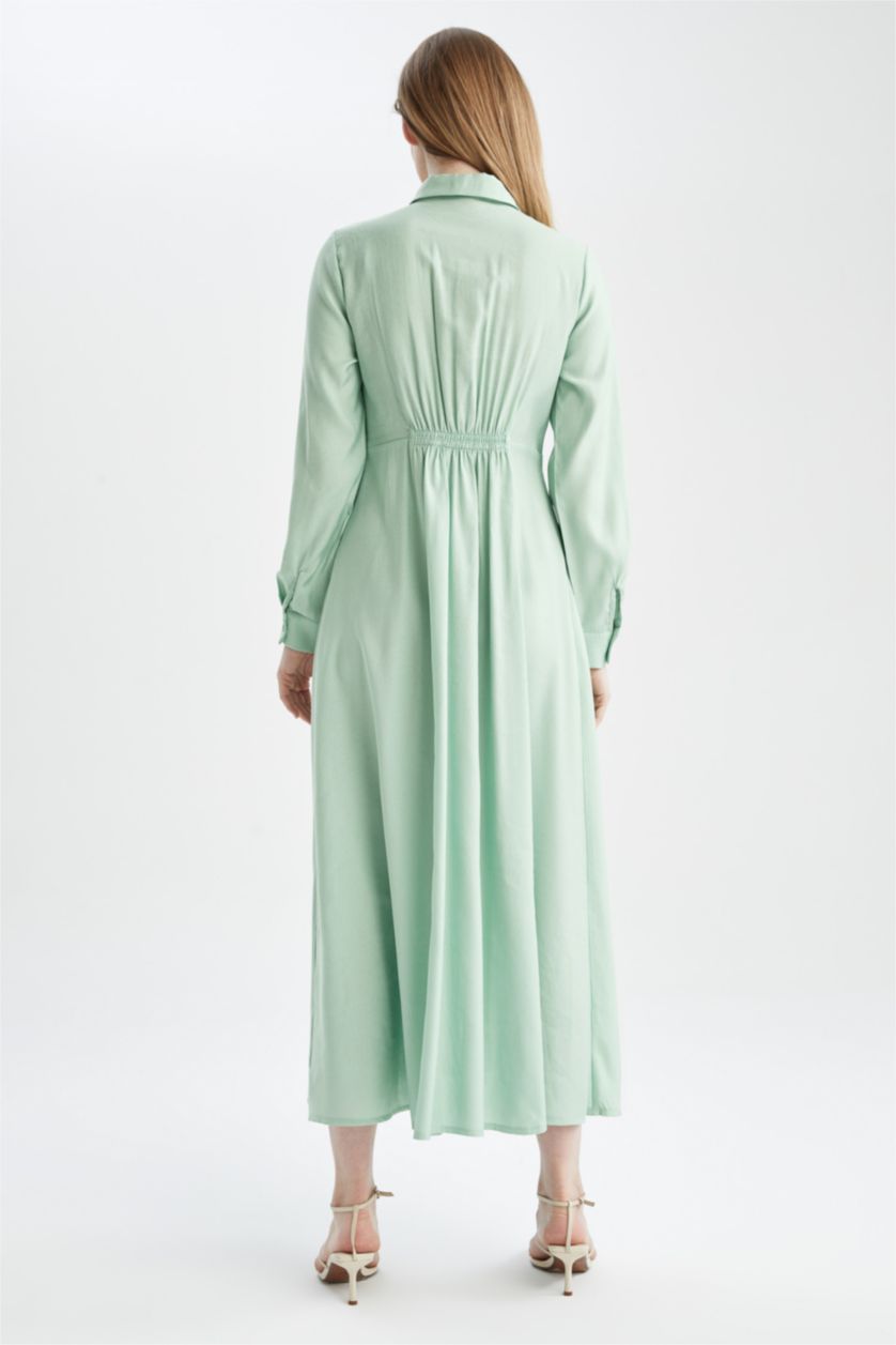 FEMME Bleu Robe longue coupe classique à col chemise et ceinture