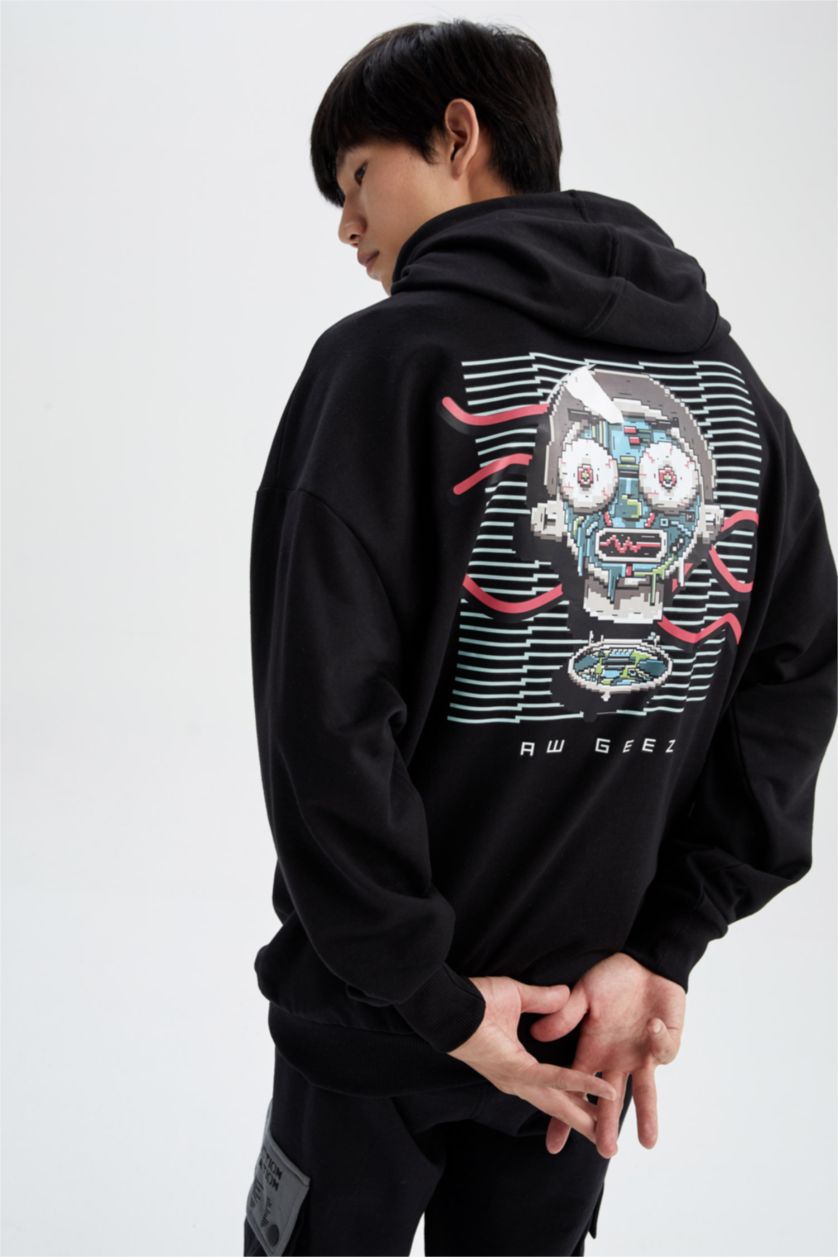 HOMME Noir Sweat à capuche doux et moelleux sous licence Rick et Morty