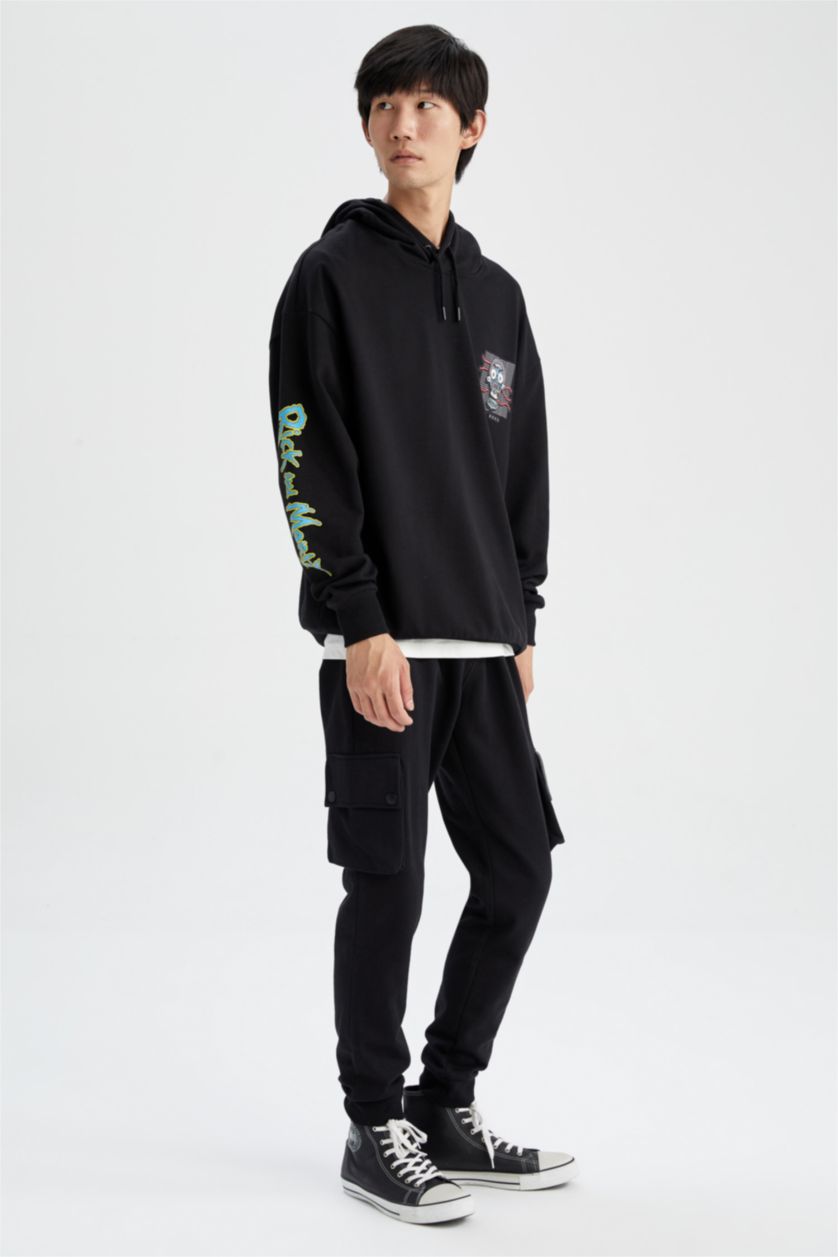 HOMME Noir Sweat à capuche doux et moelleux sous licence Rick et Morty