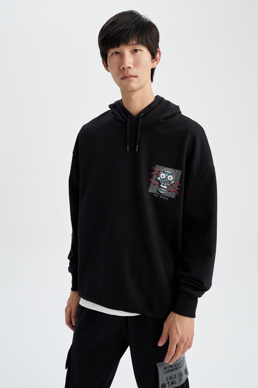 HOMME Noir Sweat à capuche doux et moelleux sous licence Rick et Morty