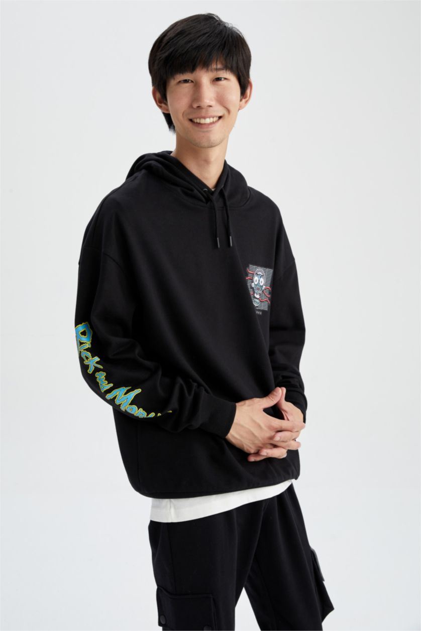 HOMME Noir Sweat à capuche doux et moelleux sous licence Rick et Morty