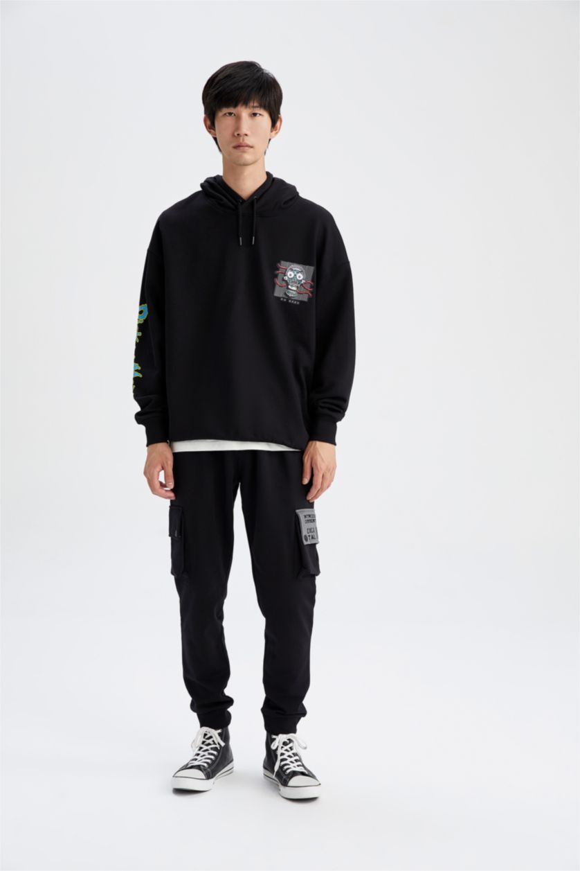HOMME Noir Sweat à capuche doux et moelleux sous licence Rick et Morty