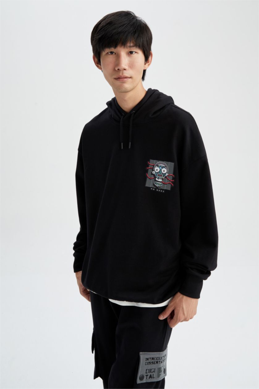 HOMME Noir Sweat à capuche doux et moelleux sous licence Rick et Morty