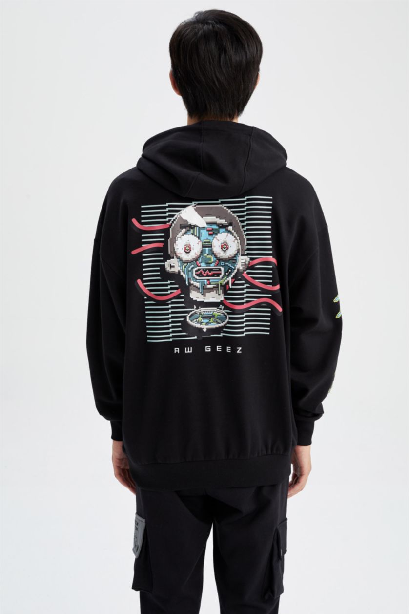 HOMME Noir Sweat à capuche doux et moelleux sous licence Rick et Morty