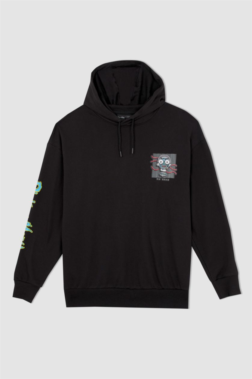 HOMME Noir Sweat à capuche doux et moelleux sous licence Rick et Morty