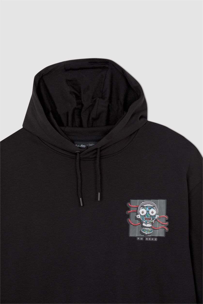 HOMME Noir Sweat à capuche doux et moelleux sous licence Rick et Morty