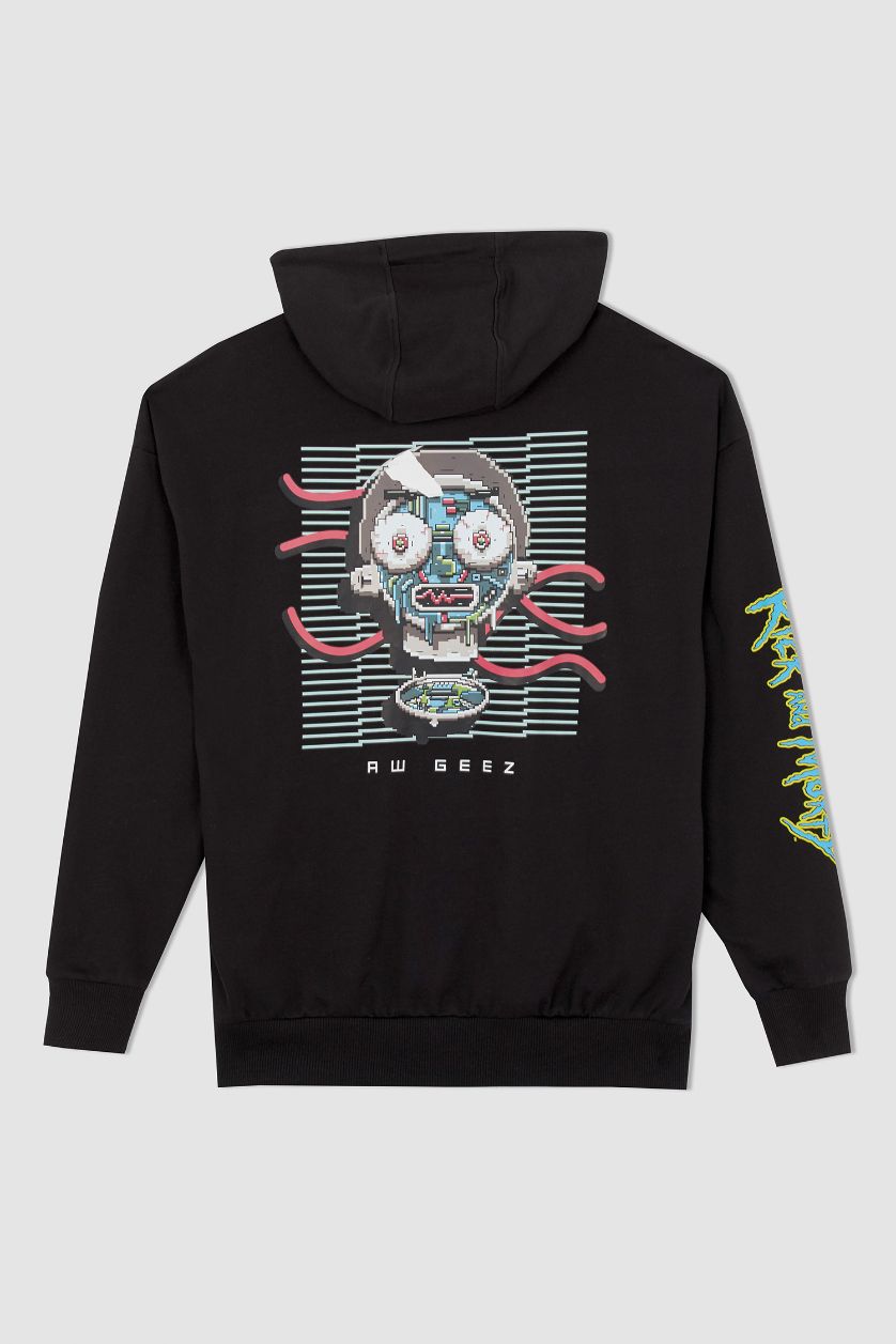 HOMME Noir Sweat à capuche doux et moelleux sous licence Rick et Morty