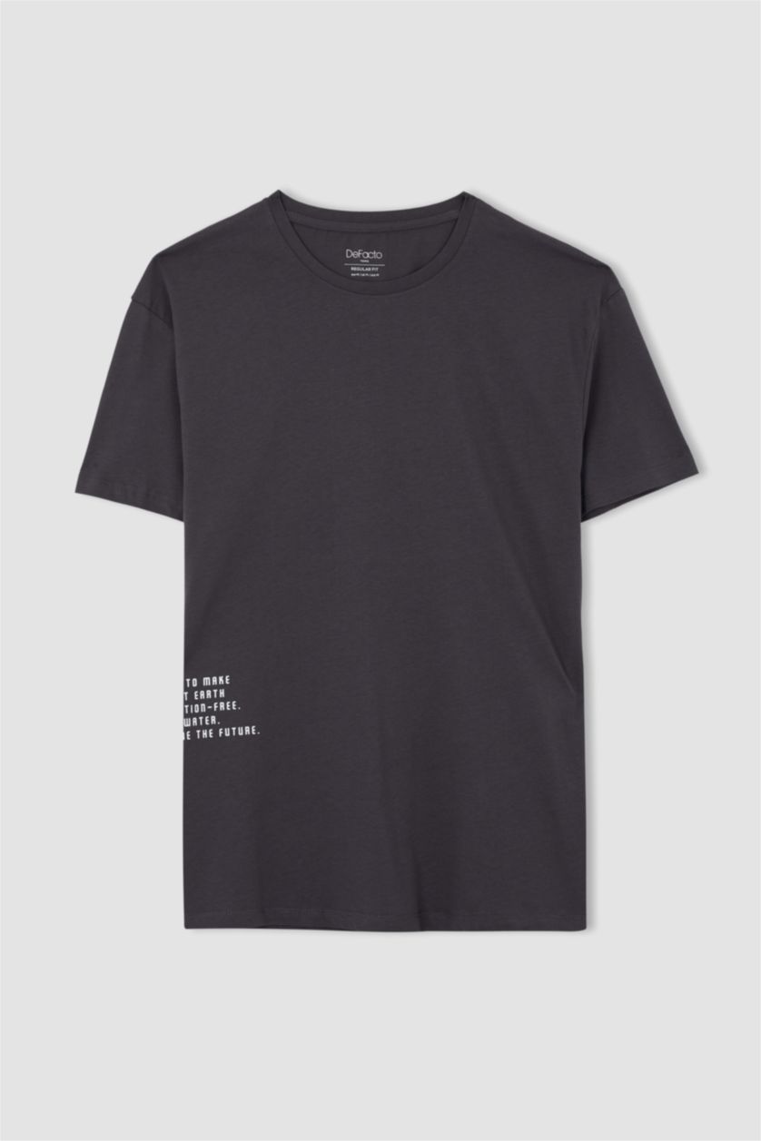 Erkek Koyu Antrasit Regular Fıt Kısa Kollu Tişört