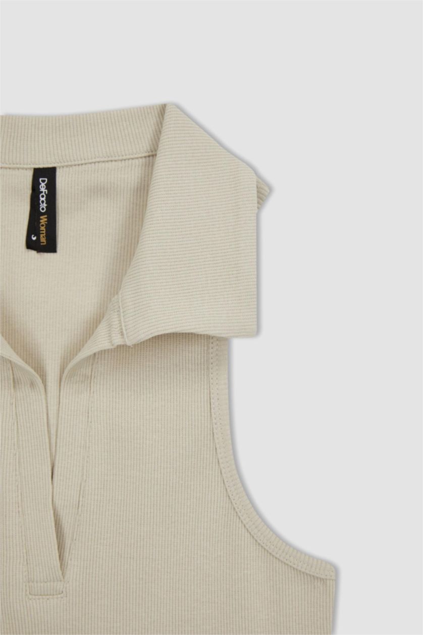 FEMME Beige Débardeur Coupe Slim Col Polo