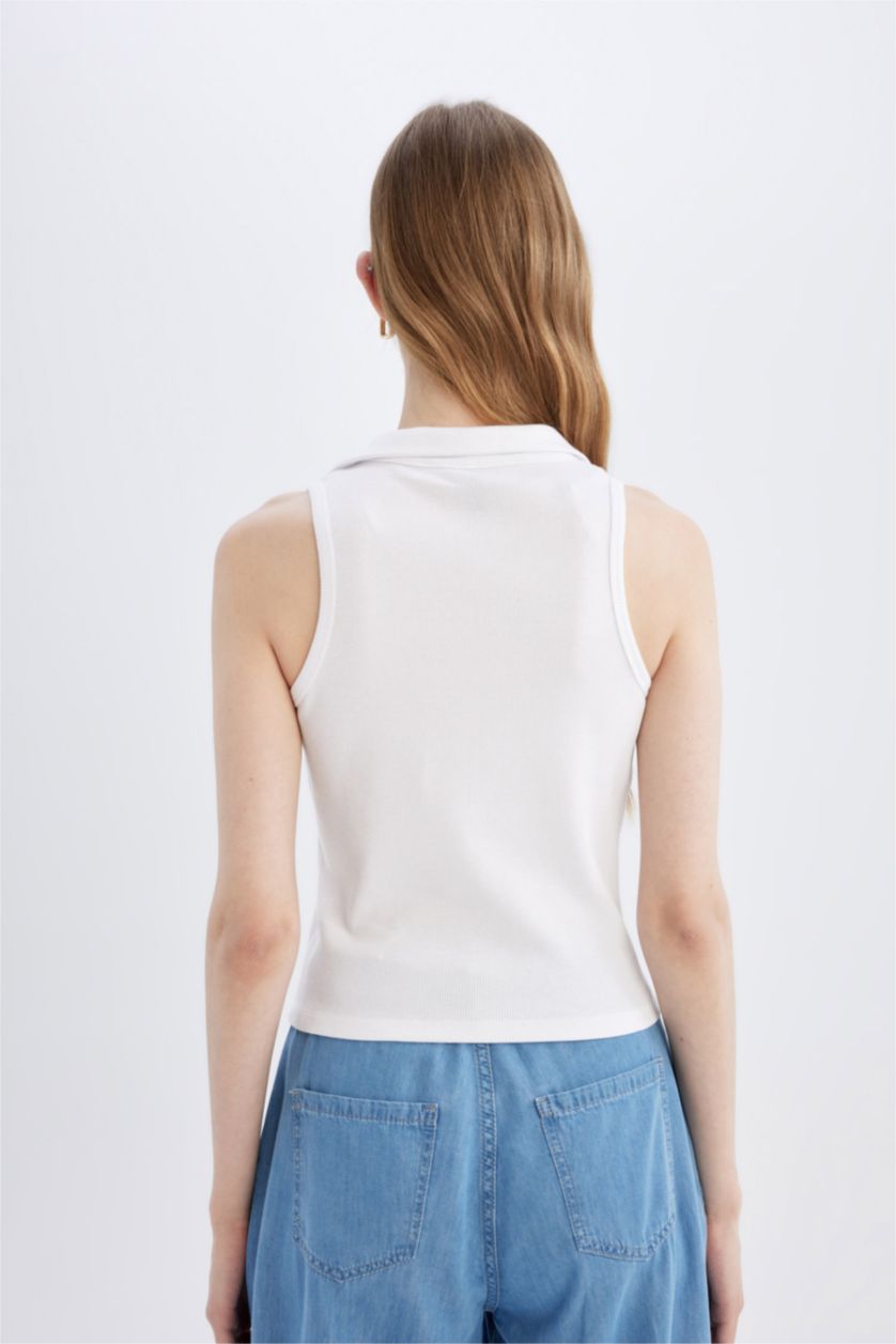 نساء أبيض بلوزة ابيض بدون ردن مضلع سليم فيت بياخة بولو