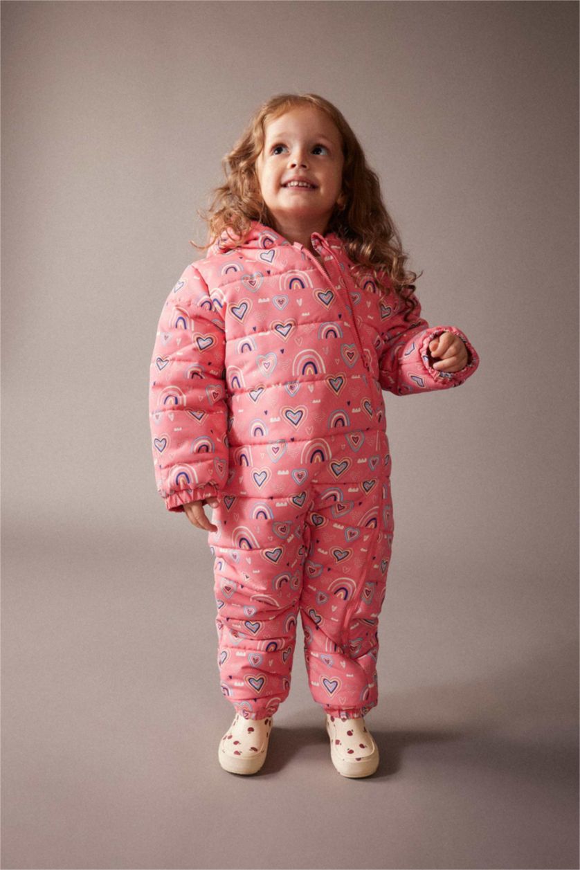 Kız Bebek Gülkurusu Kız Bebek Su İtici Kapüşonlu Polar Astarlı Astronot Mont