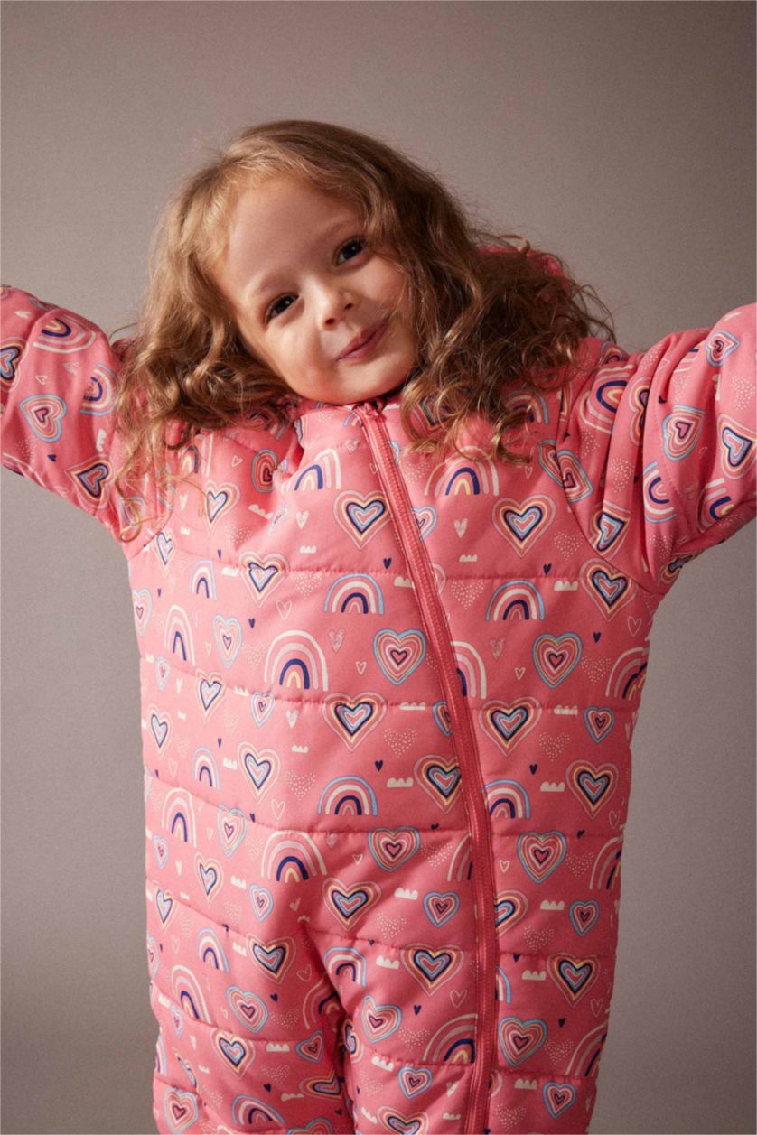 Kız Bebek Gülkurusu Kız Bebek Su İtici Kapüşonlu Polar Astarlı Astronot Mont