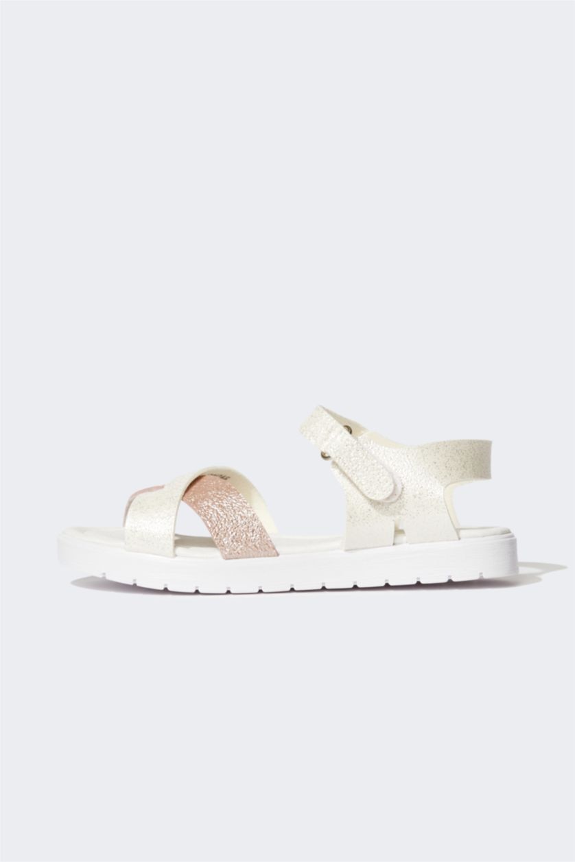 FILLES Blanc Sandales à fond plat à bride unique pour fille