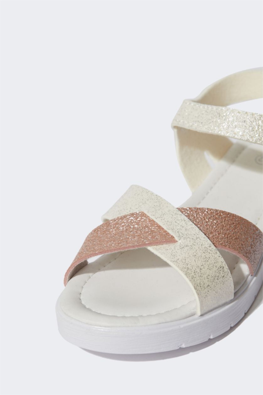 FILLES Blanc Sandales à fond plat à bride unique pour fille