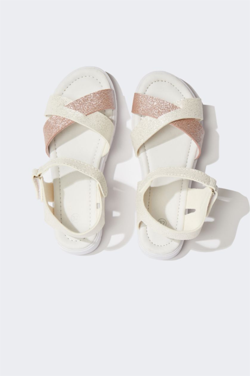 FILLES Blanc Sandales à fond plat à bride unique pour fille