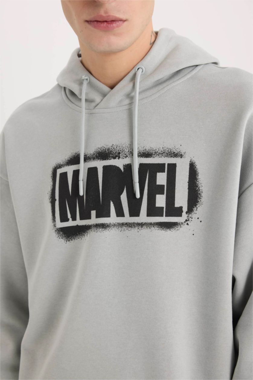 Мужчины Светло-серый Свитшот оверсайз с капюшоном Marvel с принтом
