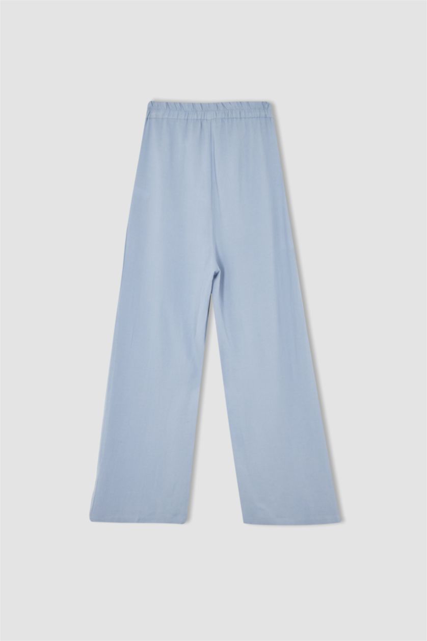 FEMME BLEU Clair Pantalon Regular Fit En Lin Viscose Taille Haute