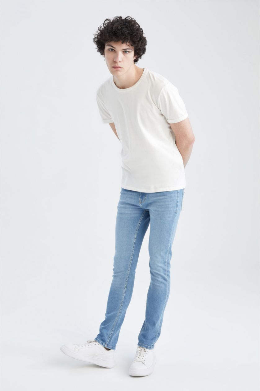 Erkek Açık Mavi Carlo Skınny Fıt Normal Bel Dar Paça Pantolon