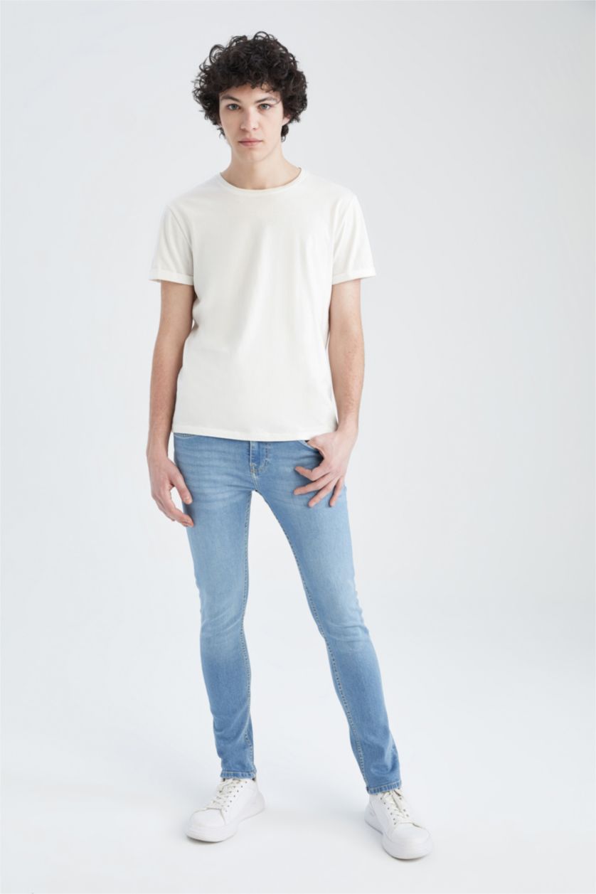 Erkek Açık Mavi Carlo Skınny Fıt Normal Bel Dar Paça Pantolon