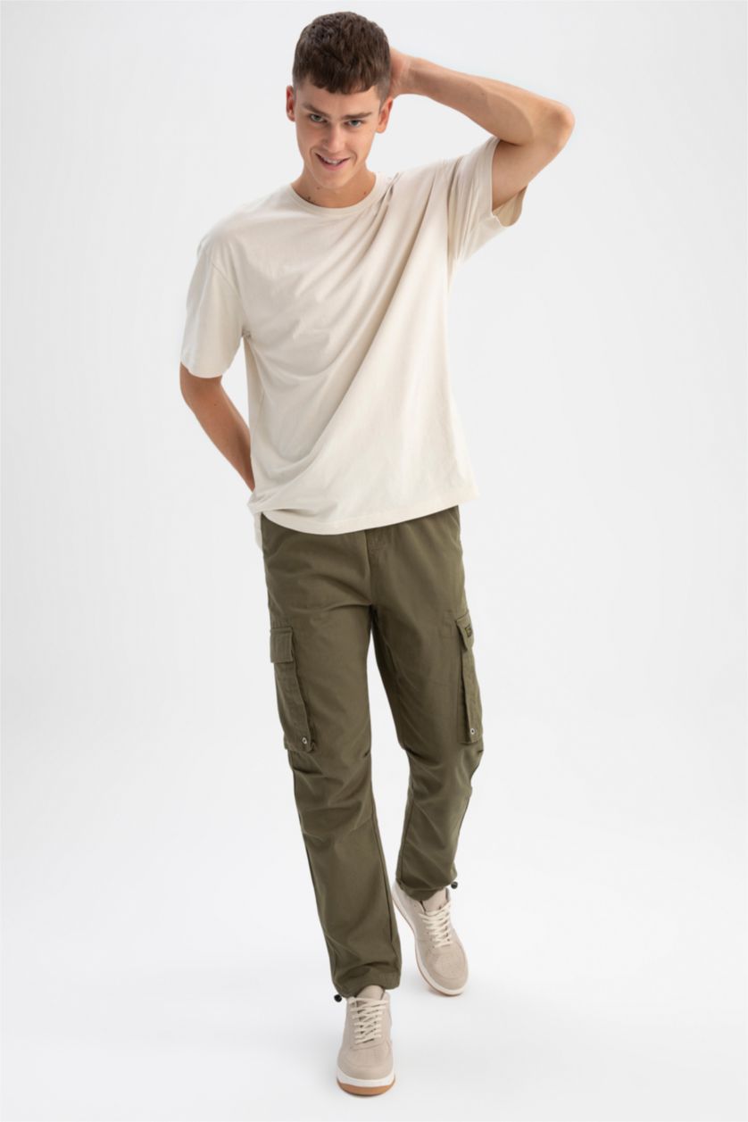 Мужчины Хаки Брюки джоггеры свободного кроя с карманами карго