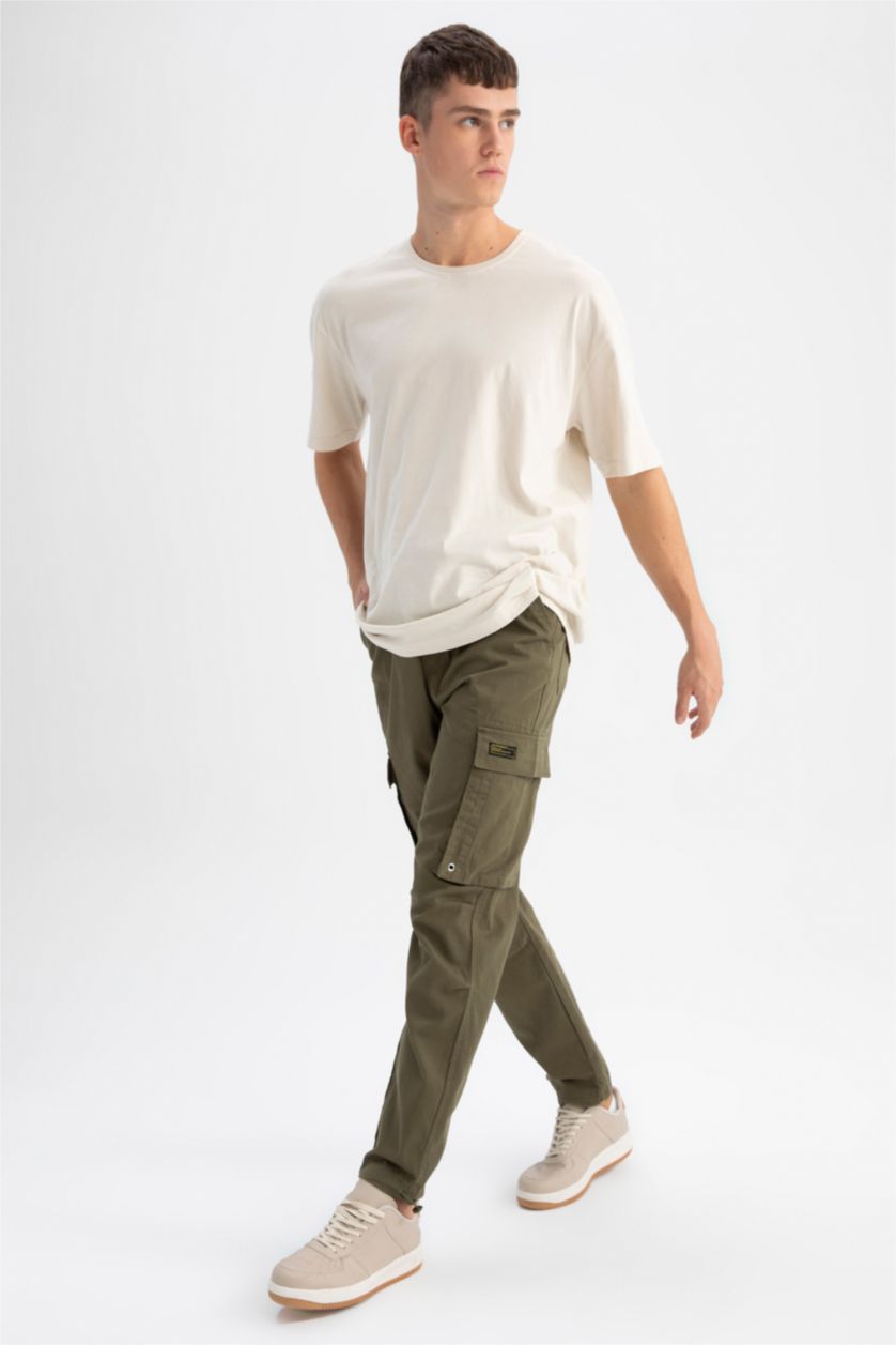 Мужчины Хаки Брюки джоггеры свободного кроя с карманами карго