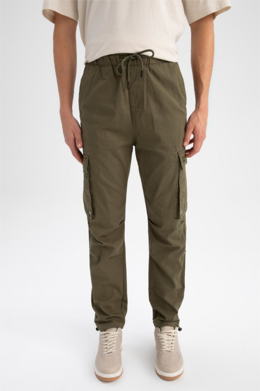 Мужчины Хаки Брюки джоггеры свободного кроя с карманами карго