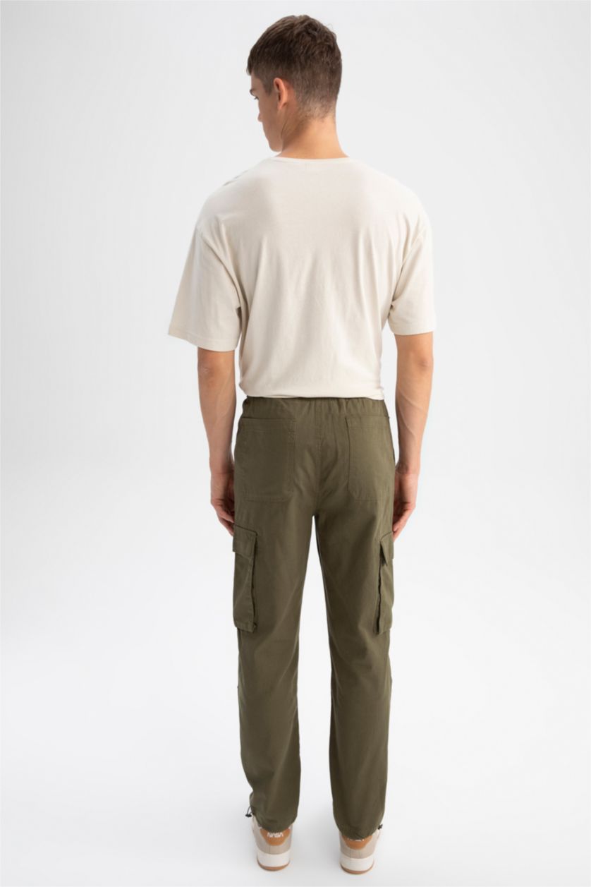 Мужчины Хаки Брюки джоггеры свободного кроя с карманами карго