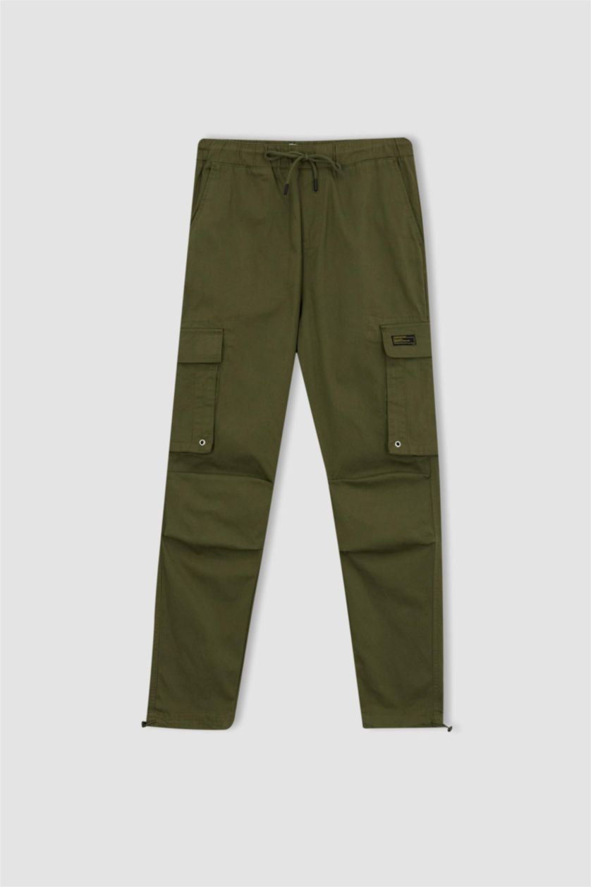 Мужчины Хаки Брюки джоггеры свободного кроя с карманами карго