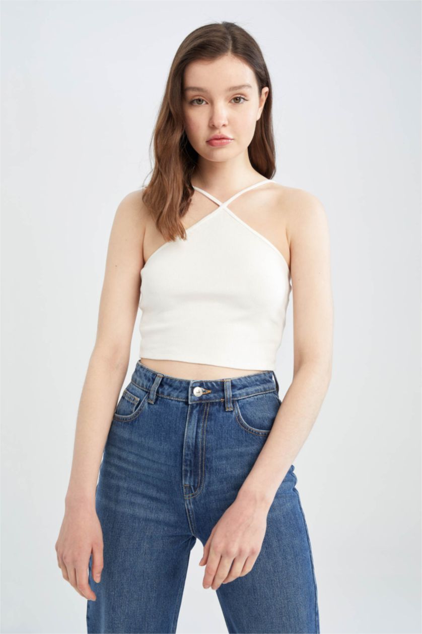 WOMAN White Fitted Cross Strappy Camisole Vest