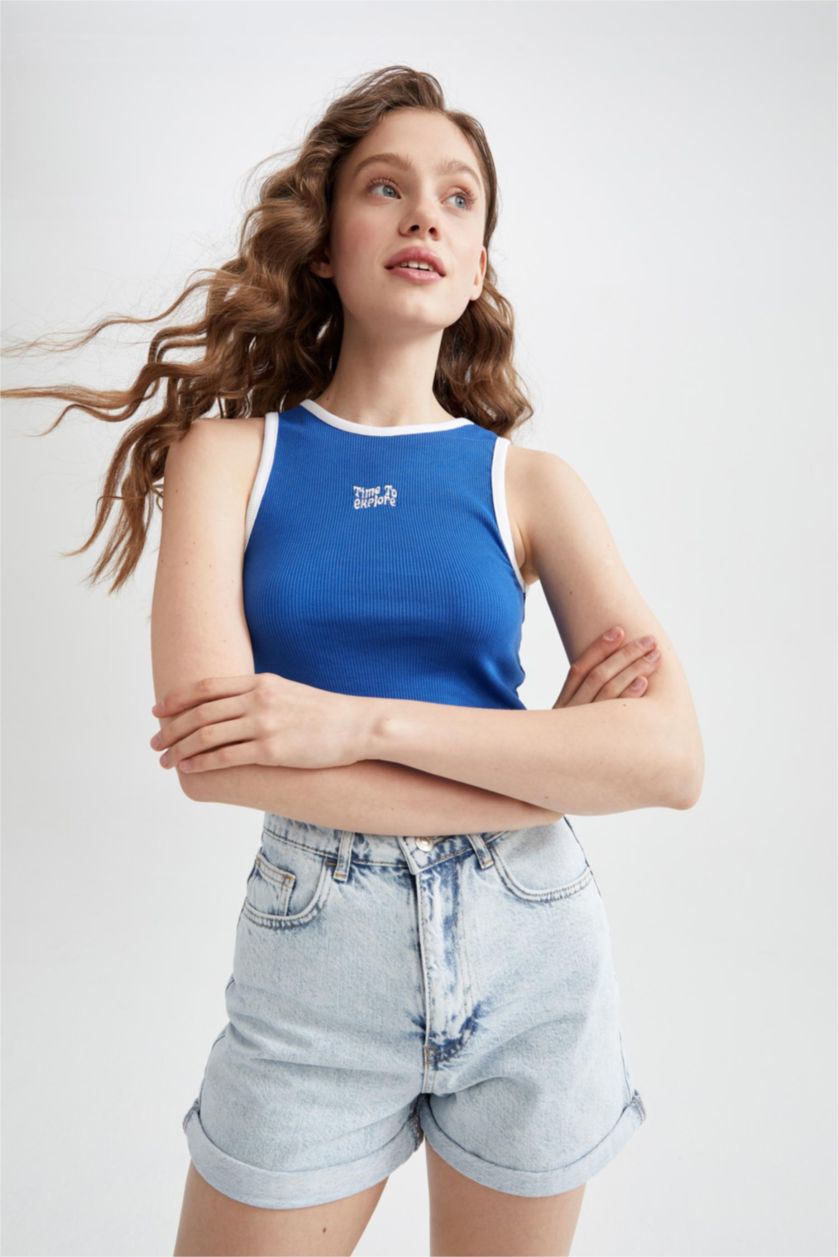 WOMAN Royal Coool Fitted Halter Collar Printed Singlet