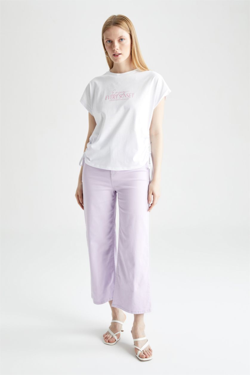 FEMME Blanc T-Shirt À Manches Courtes Slogan Col Ras Du Cou