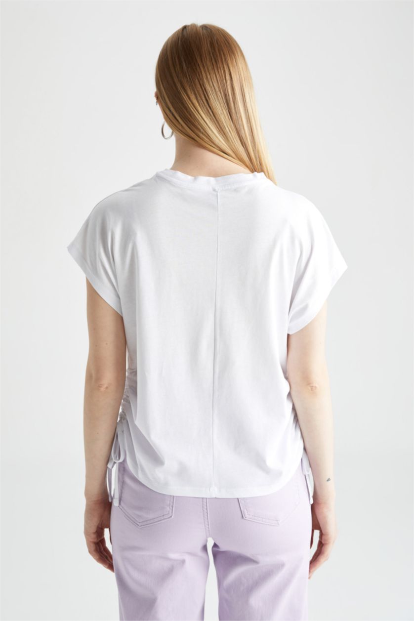 FEMME Blanc T-Shirt À Manches Courtes Slogan Col Ras Du Cou