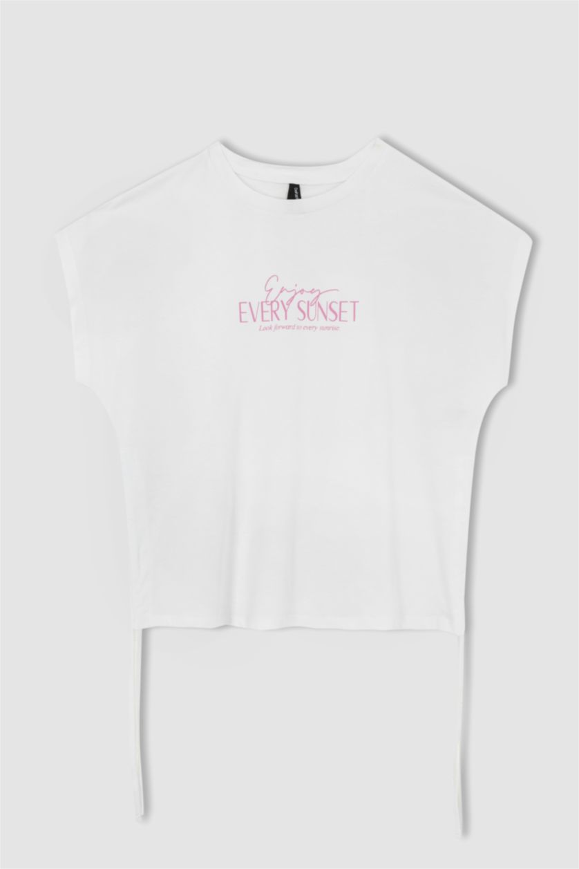 FEMME Blanc T-Shirt À Manches Courtes Slogan Col Ras Du Cou