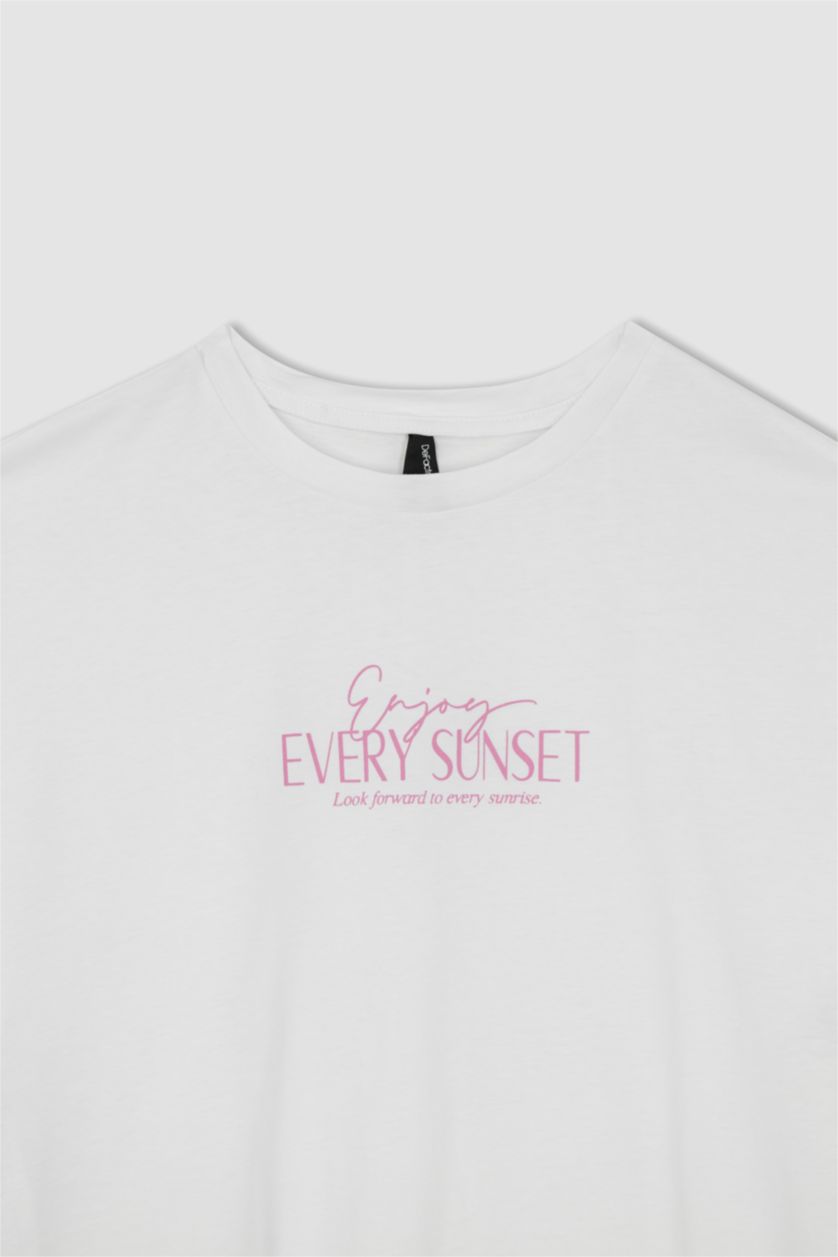 FEMME Blanc T-Shirt À Manches Courtes Slogan Col Ras Du Cou