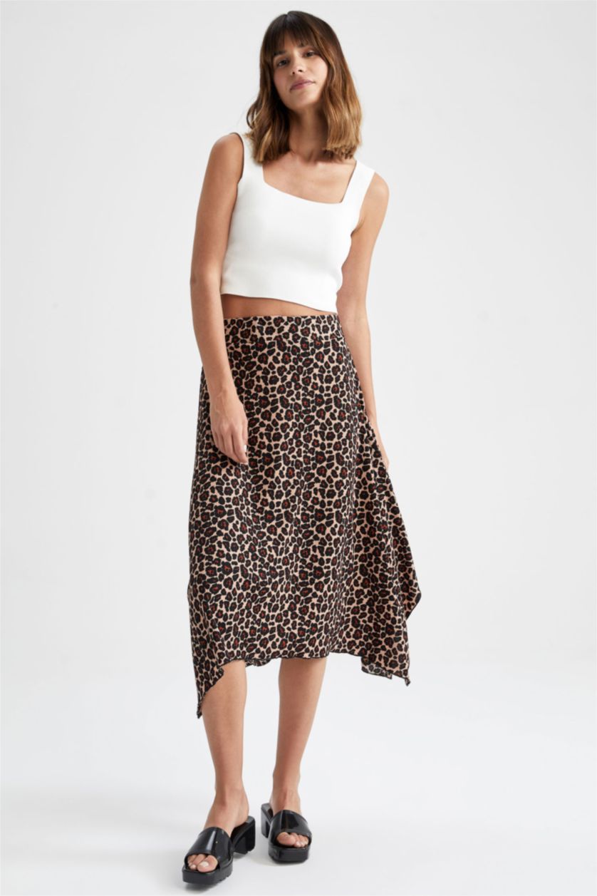 نساء بني فاتح تنورة ميدي مطبوعة مضلع بخصر عادي